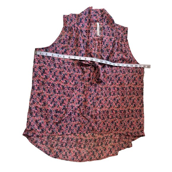 💖Paper Crane pink blue sleeveless blouse with cute bow and high low hem - Picture 5 of 6